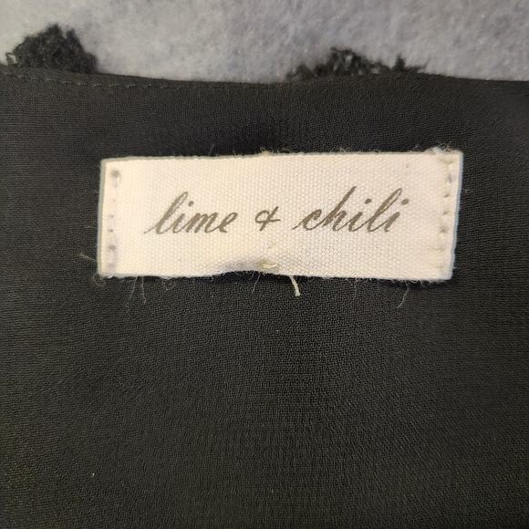 LIME & CHILI Tank Blouse Women L Black Babydoll Swiss Dot Sheer Polka Dot Summer - Picture 4 of 9